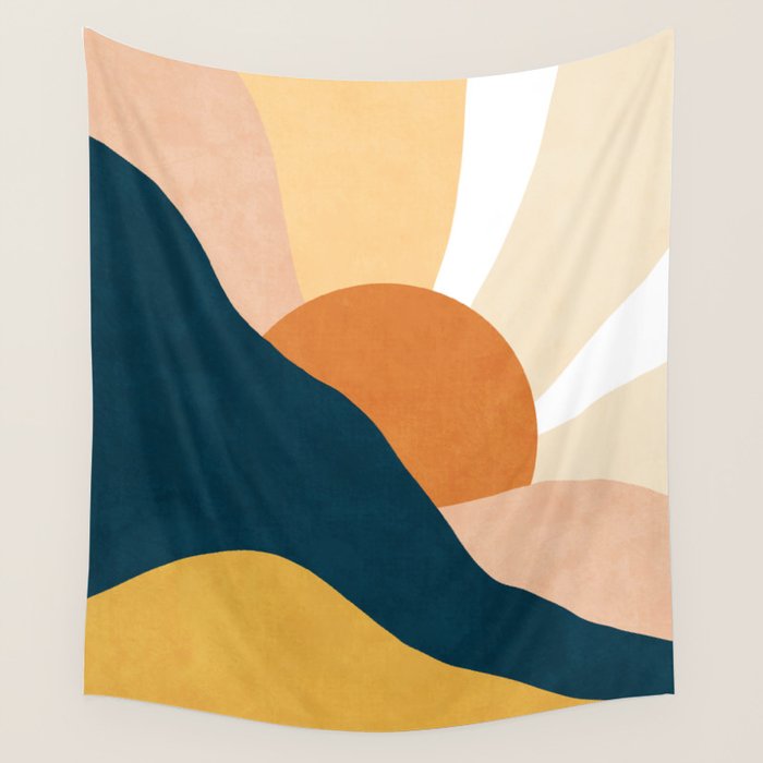 Warm Boho mountain sunset Wall Tapestry Gallery Image 1