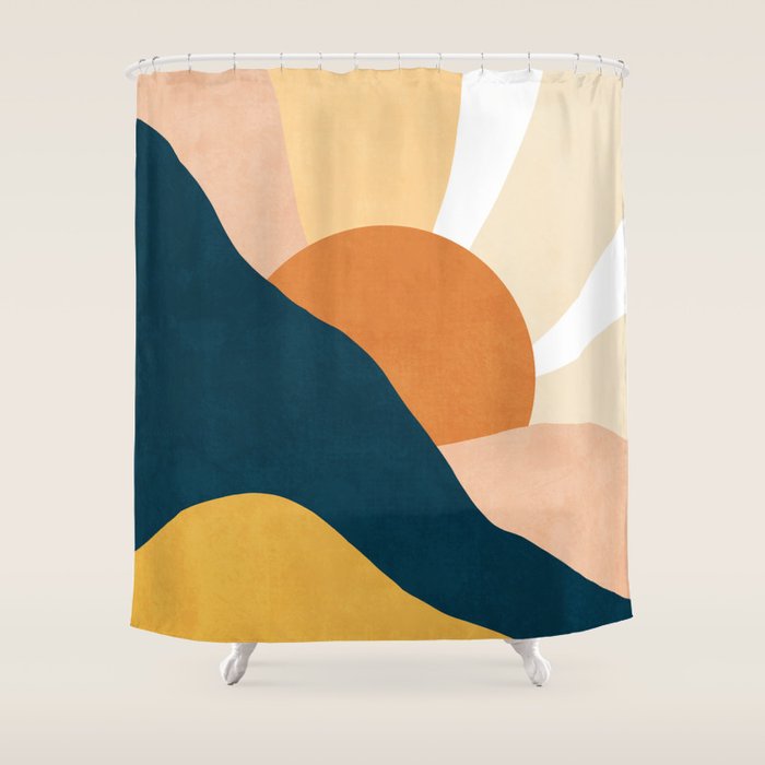 Warm Boho mountain sunset Shower Curtain Gallery Image 1