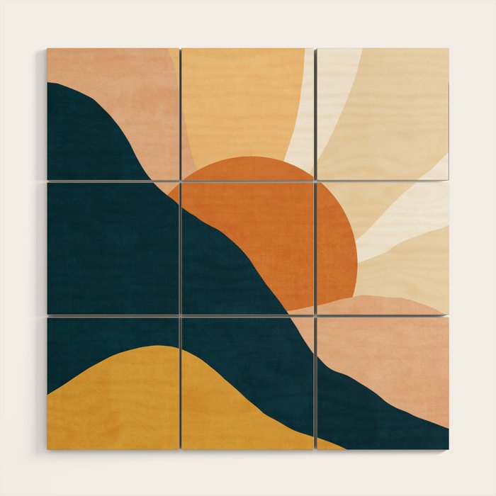 Warm Boho mountain sunset Wood Wall Art Gallery Image 1