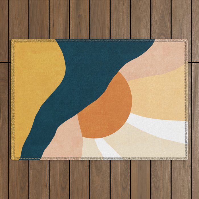 Warm Boho mountain sunset Outdoor Rug Gallery Image 1