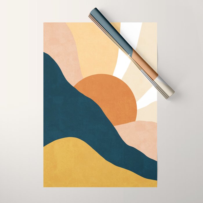 Warm Boho mountain sunset Wrapping Paper Gallery Image 1
