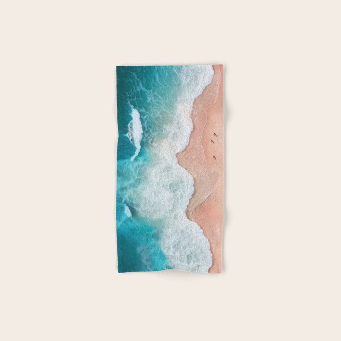 Peach Sand and Blue Sea - Coastal Aerial Photography Bath Towel Gallery Image 1