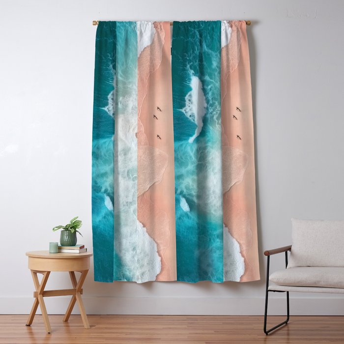 Peach Sand and Blue Sea - Coastal Aerial Photography Window Curtain Gallery Image 1