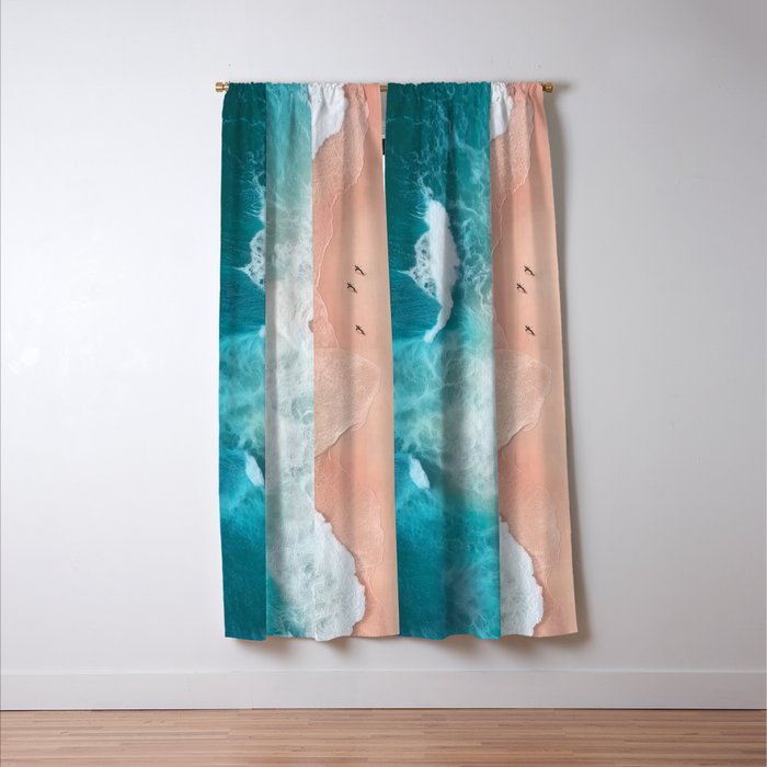 Peach Sand and Blue Sea - Coastal Aerial Photography Window Curtain Gallery Image 3
