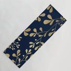 Floral Leaves Navy Blue and Gold Yoga Mat Gallery Image 1