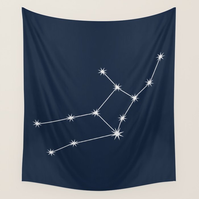Virgo Zodiac Star Constellation Line Art Dark Blue Wall Tapestry Gallery Image 4