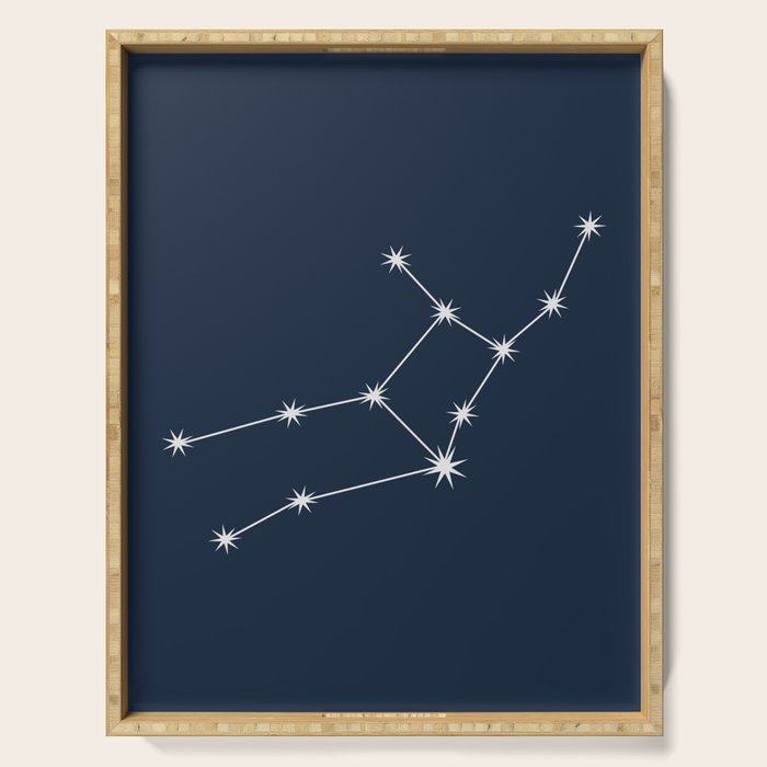 Virgo Zodiac Star Constellation Line Art Dark Blue Serving Tray Gallery Image 1