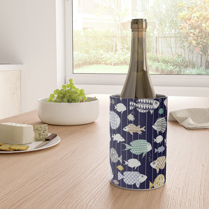 Fresh fish on dark navy blue pattern Wine Chiller Gallery Image 4