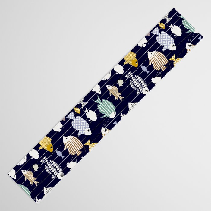 Fresh fish on dark navy blue pattern Table Runner Gallery Image 3