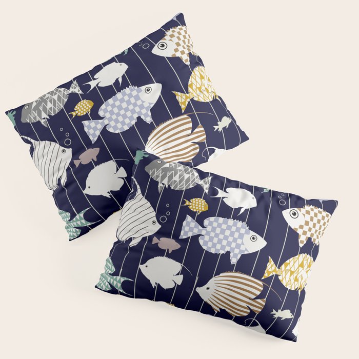 Fresh fish on dark navy blue pattern Pillow Sham Gallery Image 3