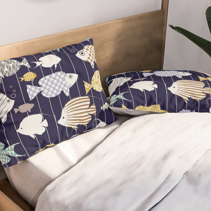 Fresh fish on dark navy blue pattern Pillow Sham Gallery Image 2