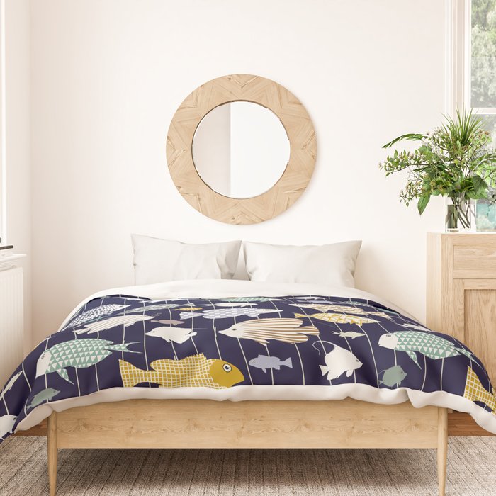 Fresh fish on dark navy blue pattern Duvet Cover Gallery Image 3