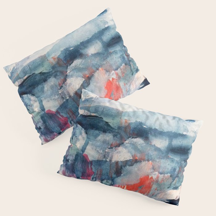 Before the Storm - an abstract acrylic and ink piece in blues, white, pink, and red Pillow Sham Gallery Image 3