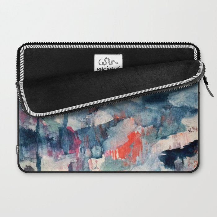 Before the Storm - an abstract acrylic and ink piece in blues, white, pink, and red Laptop Sleeve Gallery Image 2