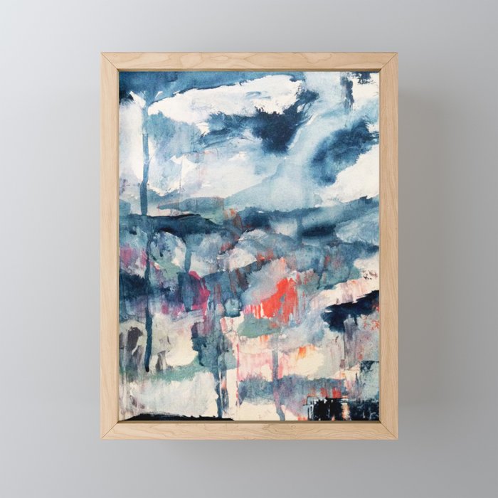 Before the Storm - an abstract acrylic and ink piece in blues, white, pink, and red Mini Art Print Gallery Image 1