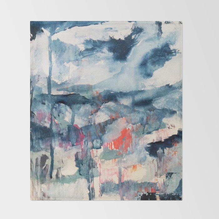 Before the Storm - an abstract acrylic and ink piece in blues, white, pink, and red Throw Blanket Gallery Image 2
