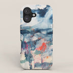 Before the Storm - an abstract acrylic and ink piece in blues, white, pink, and red iPhone Case Gallery Image 1