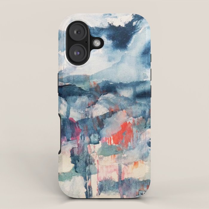 Before the Storm - an abstract acrylic and ink piece in blues, white, pink, and red iPhone Case Gallery Image 1