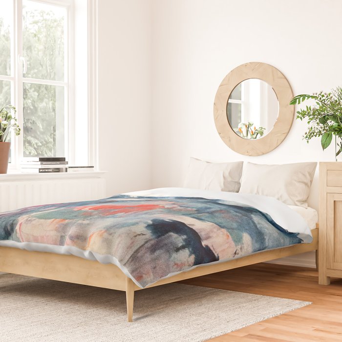 Before the Storm - an abstract acrylic and ink piece in blues, white, pink, and red Duvet Cover Gallery Image 2