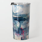 Before the Storm - an abstract acrylic and ink piece in blues, white, pink, and red Travel Mug Gallery Image 3
