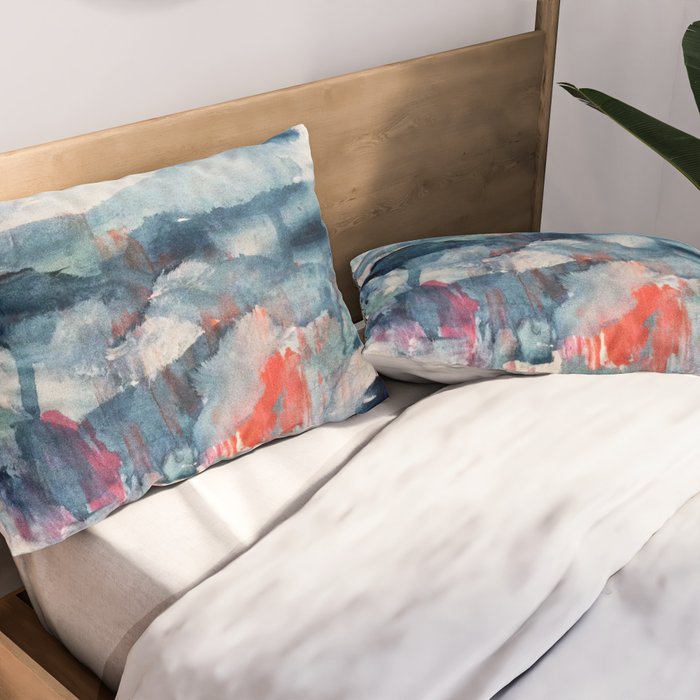 Before the Storm - an abstract acrylic and ink piece in blues, white, pink, and red Pillow Sham Gallery Image 2