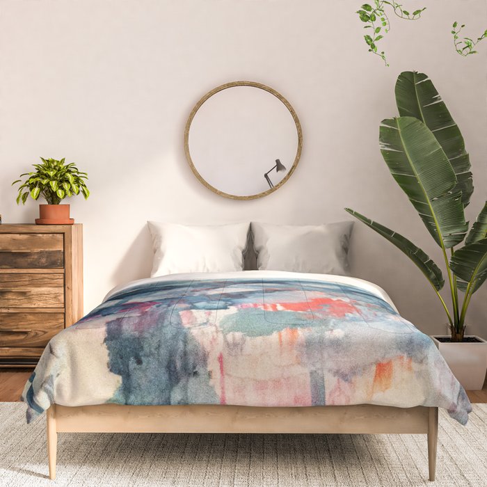 Before the Storm - an abstract acrylic and ink piece in blues, white, pink, and red Comforter Gallery Image 3