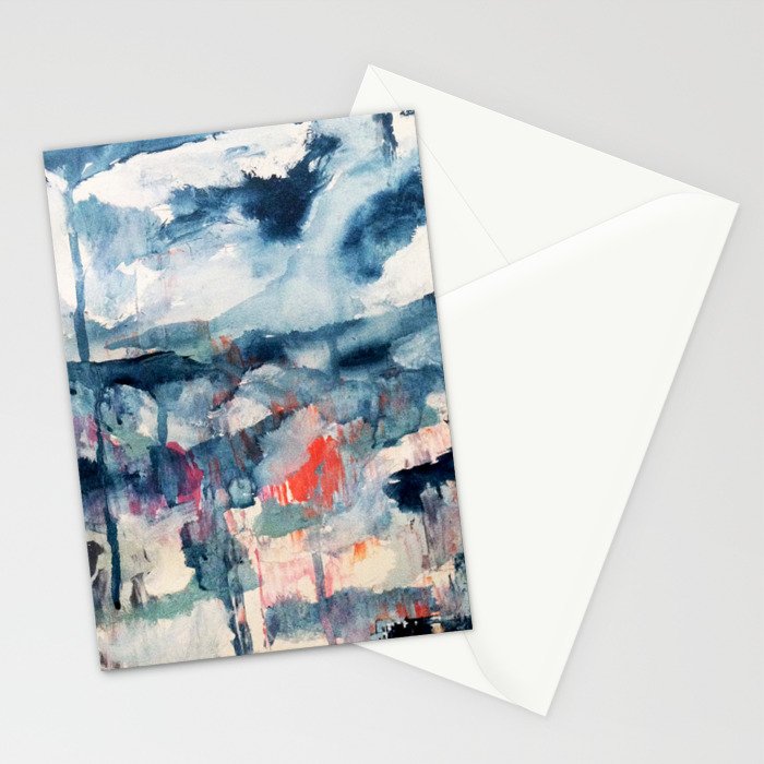 Before the Storm - an abstract acrylic and ink piece in blues, white, pink, and red Stationery Card Gallery Image 2