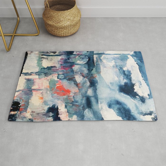Before the Storm - an abstract acrylic and ink piece in blues, white, pink, and red Rug Gallery Image 1