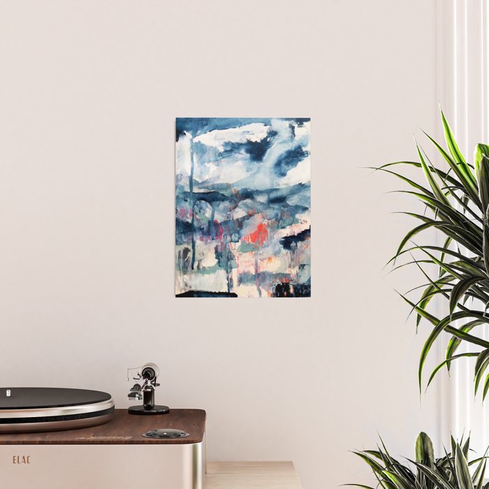 Before the Storm - an abstract acrylic and ink piece in blues, white, pink, and red Poster Gallery Image 2