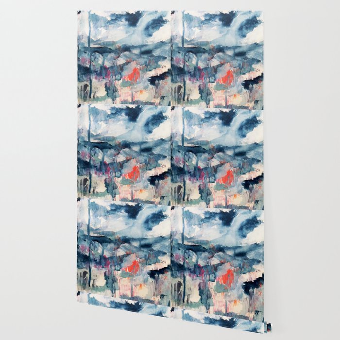 Before the Storm - an abstract acrylic and ink piece in blues, white, pink, and red Wallpaper Gallery Image 2