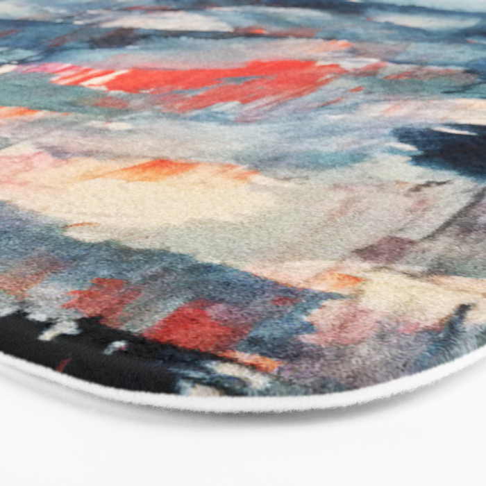 Before the Storm - an abstract acrylic and ink piece in blues, white, pink, and red Bath Mat Gallery Image 3