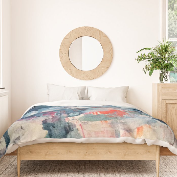 Before the Storm - an abstract acrylic and ink piece in blues, white, pink, and red Duvet Cover Gallery Image 3