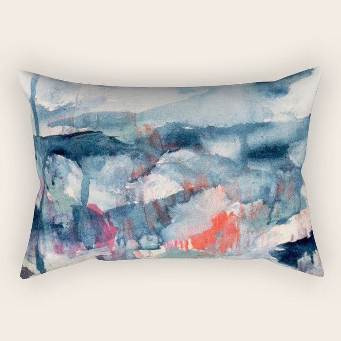 Before the Storm - an abstract acrylic and ink piece in blues, white, pink, and red Rectangular Pillow Gallery Image 2
