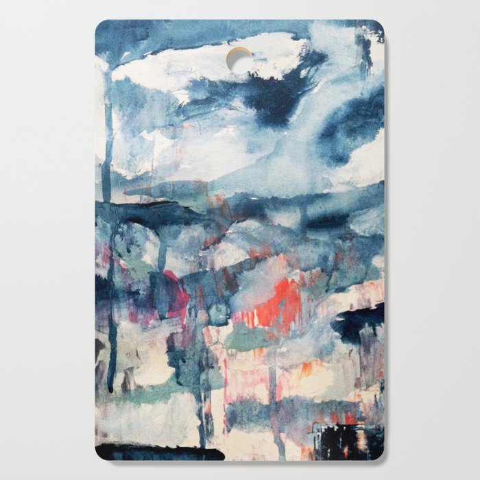 Before the Storm - an abstract acrylic and ink piece in blues, white, pink, and red Cutting Board Gallery Image 1