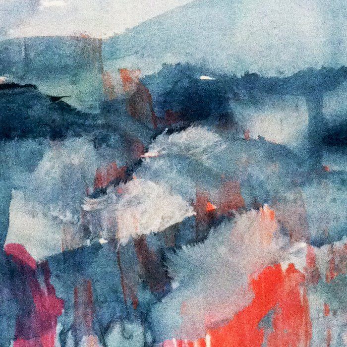Before the Storm - an abstract acrylic and ink piece in blues, white, pink, and red Coffee Mug Gallery Image 2