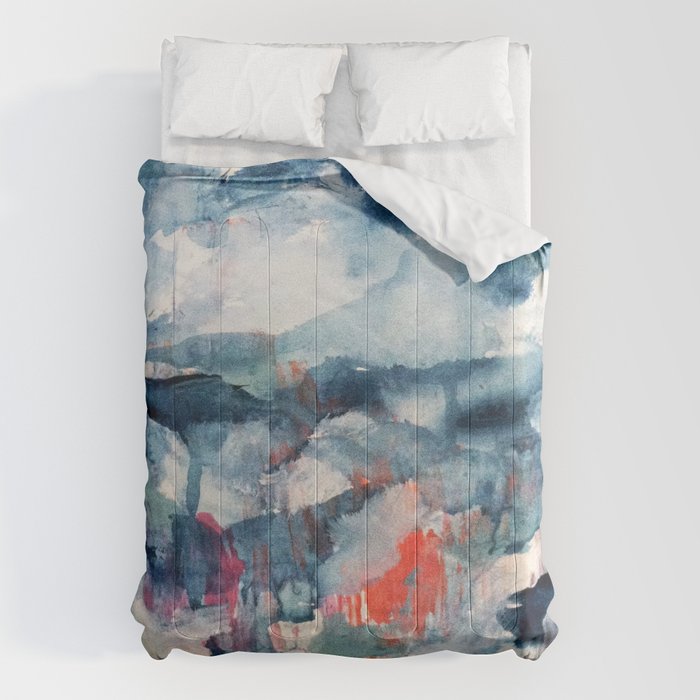 Before the Storm - an abstract acrylic and ink piece in blues, white, pink, and red Comforter Gallery Image 6