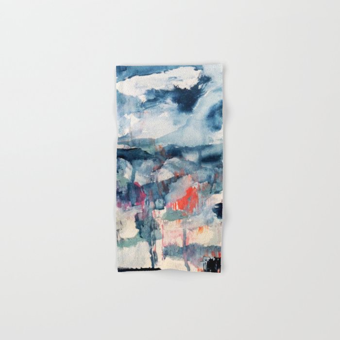 Before the Storm - an abstract acrylic and ink piece in blues, white, pink, and red Bath Towel Gallery Image 1