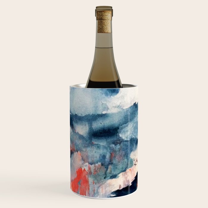Before the Storm - an abstract acrylic and ink piece in blues, white, pink, and red Wine Chiller Gallery Image 3