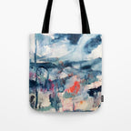Before the Storm - an abstract acrylic and ink piece in blues, white, pink, and red Tote Bag Gallery Image 1