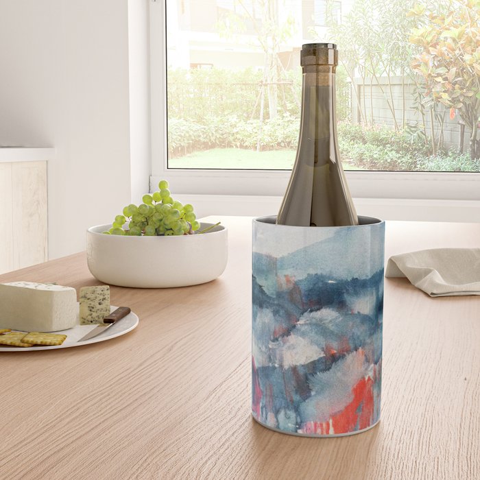 Before the Storm - an abstract acrylic and ink piece in blues, white, pink, and red Wine Chiller Gallery Image 4