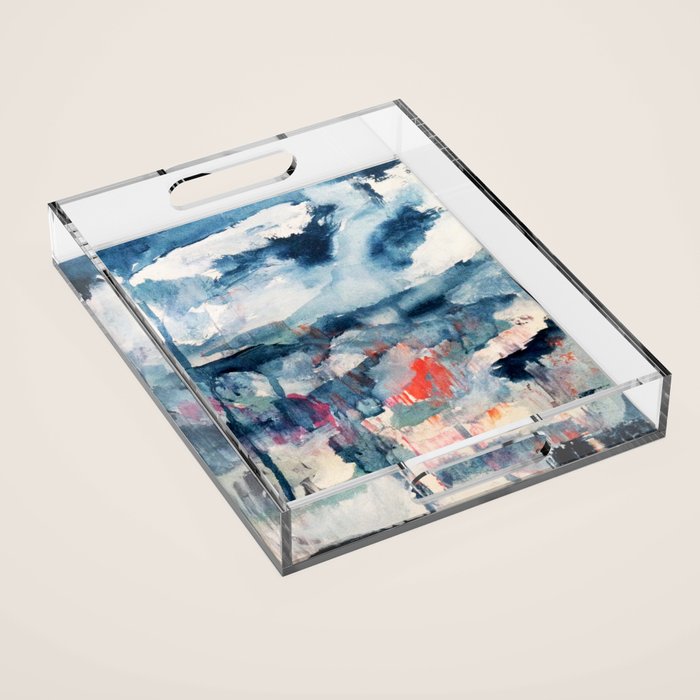 Before the Storm - an abstract acrylic and ink piece in blues, white, pink, and red Acrylic Tray Gallery Image 1