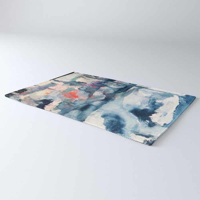 Before the Storm - an abstract acrylic and ink piece in blues, white, pink, and red Rug Gallery Image 3