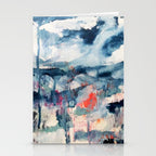 Before the Storm - an abstract acrylic and ink piece in blues, white, pink, and red Stationery Card Gallery Image 2