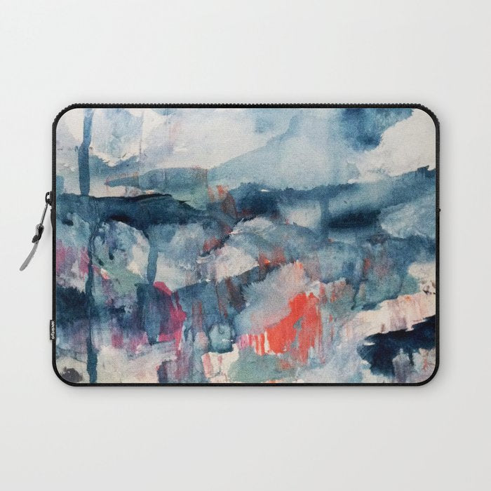 Before the Storm - an abstract acrylic and ink piece in blues, white, pink, and red Laptop Sleeve Gallery Image 1