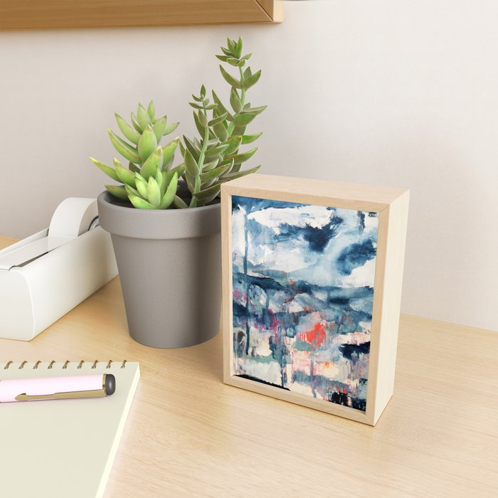 Before the Storm - an abstract acrylic and ink piece in blues, white, pink, and red Mini Art Print Gallery Image 2