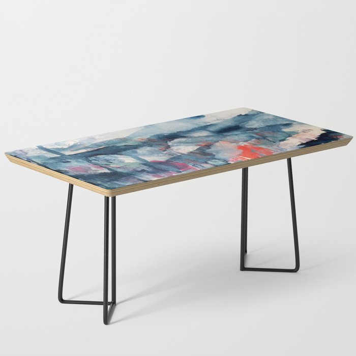 Before the Storm - an abstract acrylic and ink piece in blues, white, pink, and red Coffee Table Gallery Image 1