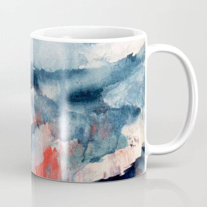 Before the Storm - an abstract acrylic and ink piece in blues, white, pink, and red Coffee Mug Gallery Image 1