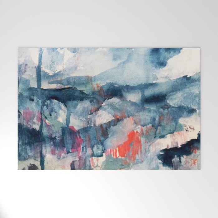 Before the Storm - an abstract acrylic and ink piece in blues, white, pink, and red Welcome Mat Gallery Image 1
