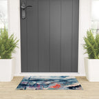 Before the Storm - an abstract acrylic and ink piece in blues, white, pink, and red Welcome Mat Gallery Image 3