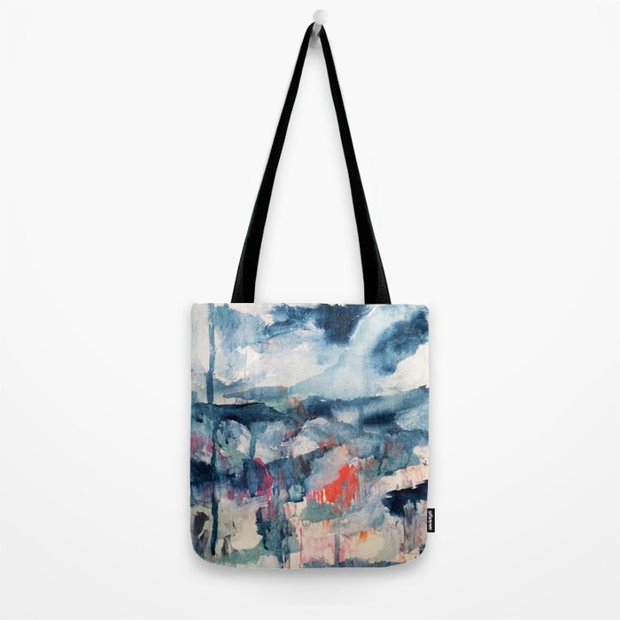 Before the Storm - an abstract acrylic and ink piece in blues, white, pink, and red Tote Bag Gallery Image 2
